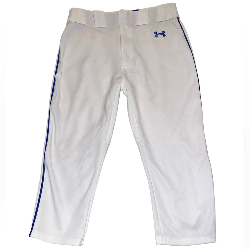 Under Armour White Baseball Pants with Blue Trim